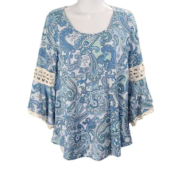 Stem & Vine Tops - Stem & Vine women blue paisley lace lined flare sleeve blouse Size small Office